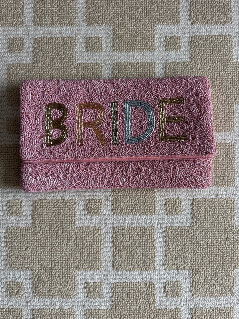 Beaded Bride Clutch Pink Envelope Bridal Wedding Party Bag - Picture 6 of 9
